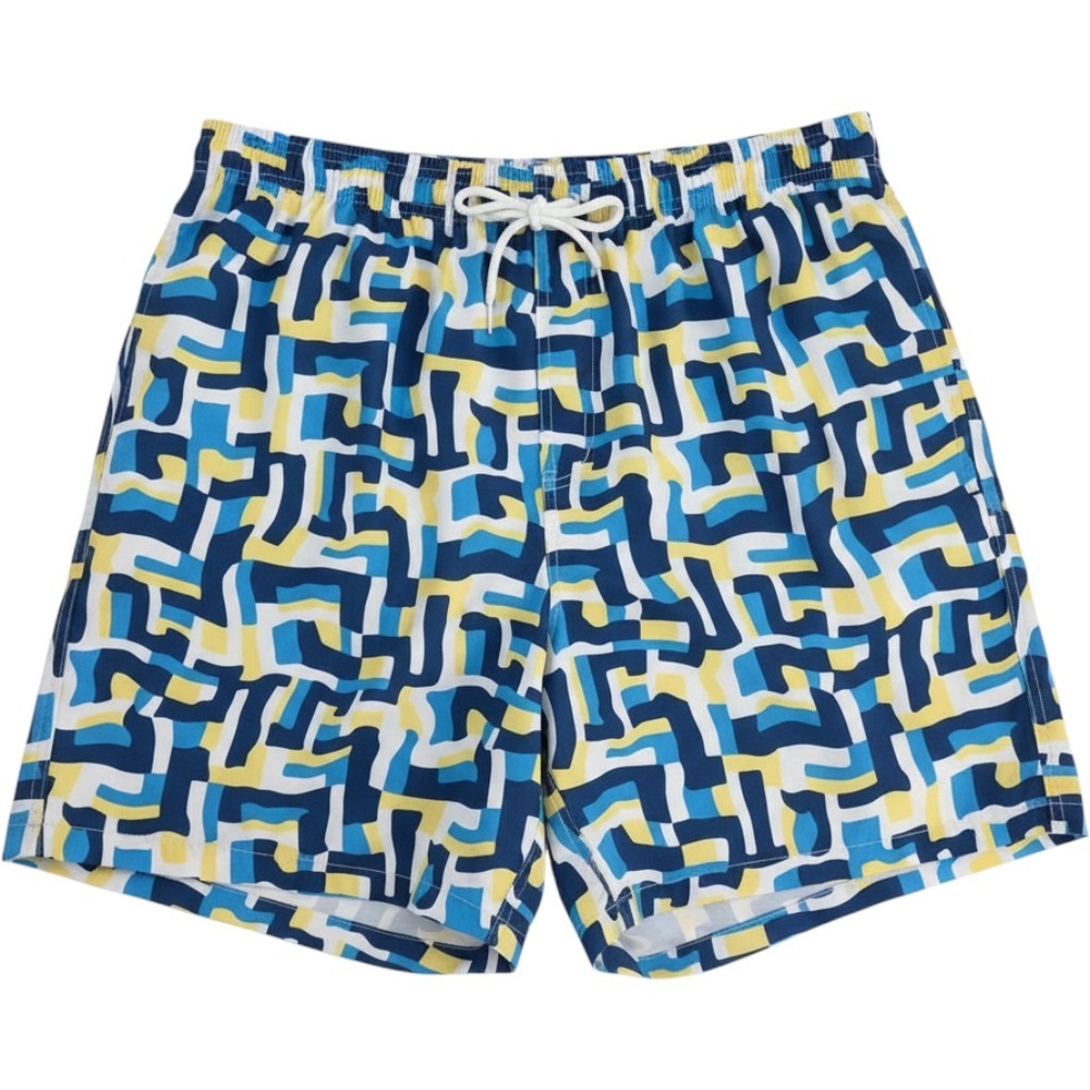 Hot Coals Mens XL Swim Trunks Blue Yellow Geometric Maze Quick Dry UPF 50+ NWT